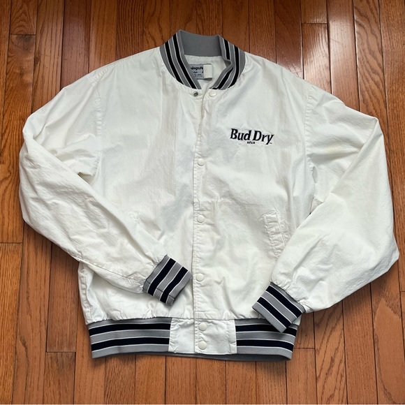 Vintage Bud Dry Beer Bomber Windbreaker Lightweight Jacket, size Medium - Picture 1 of 11